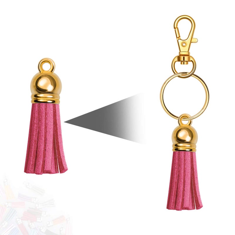 Anezus 100Pcs Craft Tassel Set - 50 Tassels, 25 Lobster Clasp Keychains, 25 Rings for Acrylic Keychains, Gold - Image 4